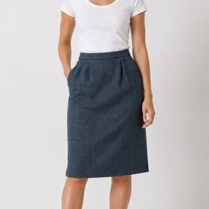 Country Shop Steel Blue Plaid Pencil Midi Skirt